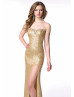 Mermaid Sweetheart Neckline Gold Sequin Slit Prom Dress